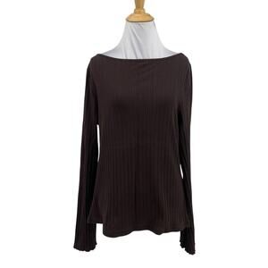 Madewell Top Womens XL Extra Large Chestnut Ribbed Long Sleeve Boatneck Stretch
